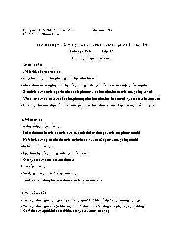 Giáo án Toán Lớp 10 (Chân trời sáng tạo) - Chương 2, Bài 2: Hệ bất phương trình bậc nhất hai ẩn