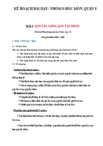 Giáo án Toán Lớp 10 (Chân trời sáng tạo) - Chương 8, Bài 1: Quy tắc cộng và quy tắc nhân