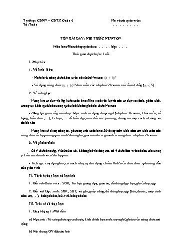 Giáo án Toán Lớp 10 (Chân trời sáng tạo) - Chương 8, Bài 3: Nhị thức Newton