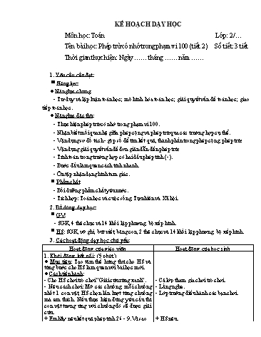 Giáo án Toán Lớp 2 (Chân trời sáng tạo) - Tuần 13, Bài: Phép trừ có nhớ trong phạm vi 100 (Tiết 2)