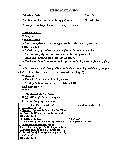 Giáo án Toán Lớp 2 (Chân trời sáng tạo) - Tuần 14, Bài: Em làm được những gì (Tiết 2)