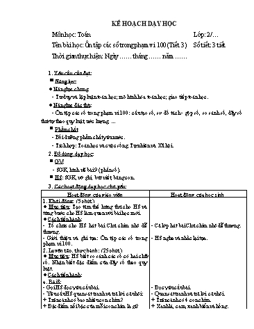 Giáo án Toán Lớp 2 (Chân trời sáng tạo) - Tuần 17, Bài: Ôn tập các số trong phạm vi 100 (Tiết 3)
