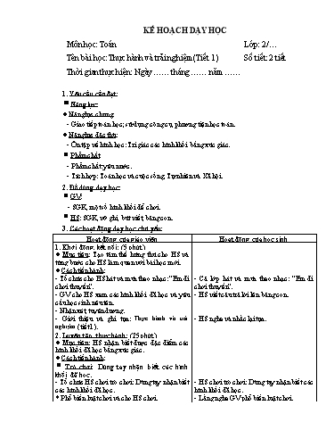 Giáo án Toán Lớp 2 (Chân trời sáng tạo) - Tuần 35, Bài: Thực hành và trải nghiệm (Tiết 1)