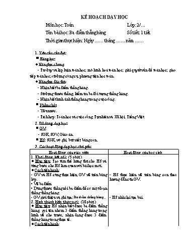 Giáo án Toán Lớp 2 (Chân trời sáng tạo) - Tuần 7, Bài: Ba điểm thẳng hàng