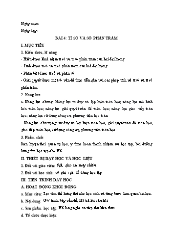 Giáo án Toán Lớp 6 (Chân trời sáng tạo) - Chương 6, Bài 4: Tỉ số và tỉ số phần trăm