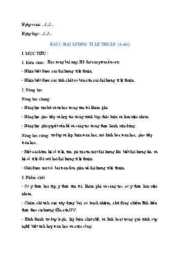 Giáo án Toán Lớp 7 (Chân trời sáng tạo) - Chương 6, Bài 2: Đại lượng tỉ lệ thuận