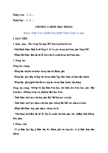 Giáo án Toán Lớp 7 (Chân trời sáng tạo) - Chương 8, Bài 1: Góc và cạnh của một tam giác