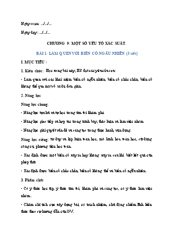 Giáo án Toán Lớp 7 (Chân trời sáng tạo) - Chương 9, Bài 1: Làm quen với biến cố ngẫu nhiên