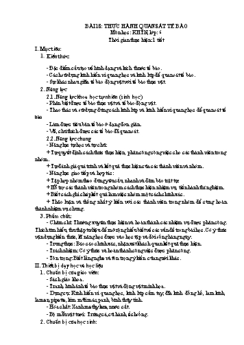 Giáo án Khoa học tự nhiên Lớp 6 (Chân trời sáng tạo) - Bài 18: Thực hành quan sát tế bào sinh vật