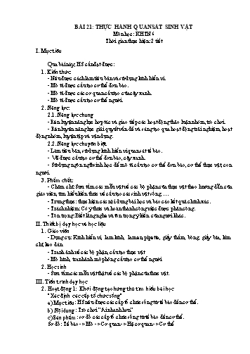 Giáo án Khoa học tự nhiên Lớp 6 (Chân trời sáng tạo) - Bài 21: Thực hành quan sát sinh vật