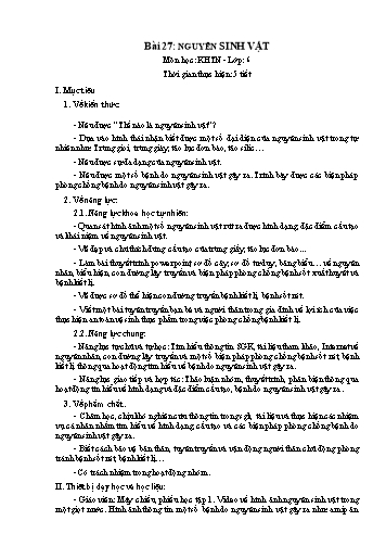 Giáo án Khoa học tự nhiên Lớp 6 (Chân trời sáng tạo) - Bài 27: Nguyên sinh vật