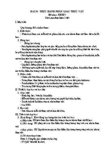 Giáo án Khoa học tự nhiên Lớp 6 (Chân trời sáng tạo) - Bài 30: Thực hành phân loại thực vật
