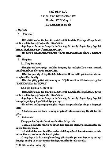 Giáo án Khoa học tự nhiên Lớp 6 (Chân trời sáng tạo) - Bài 36: Tác dụng của lực