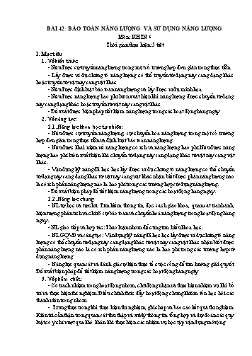 Giáo án Khoa học tự nhiên Lớp 6 (Chân trời sáng tạo) - Bài 42: Bảo toàn năng lượng và sử dụng năng lượng