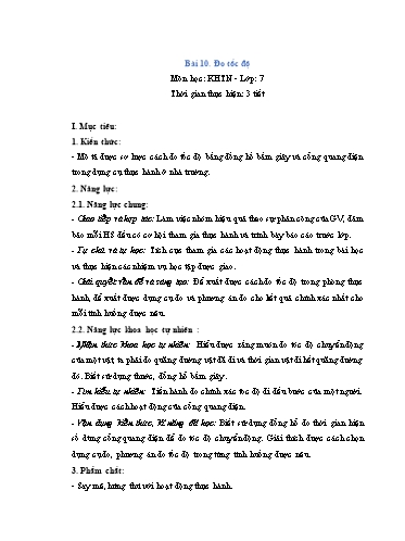 Giáo án Khoa học tự nhiên Lớp 7 (Chân trời sáng tạo) - Bài 10: Đo tốc độ