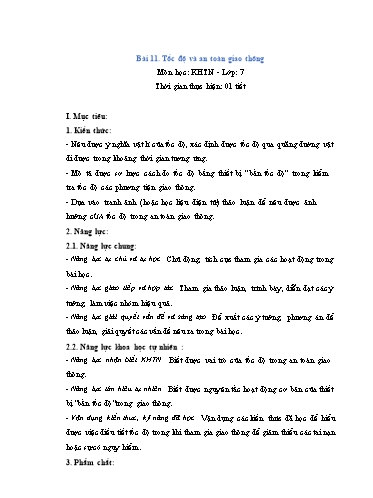 Giáo án Khoa học tự nhiên Lớp 7 (Chân trời sáng tạo) - Bài 11: Tốc độ và an toàn giao thông