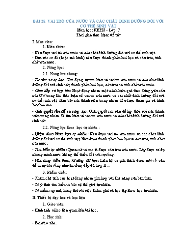Giáo án Khoa học tự nhiên Lớp 7 (Chân trời sáng tạo) - Bài 28: Vai trò của nước sinh trưởng và phát triển ở thực vật