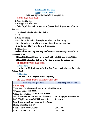 Giáo án Toán Lớp 3 (Chân trời sáng tạo) - Tuần 1, Bài: Ôn tập các số đến 1000 (Tiết 2)