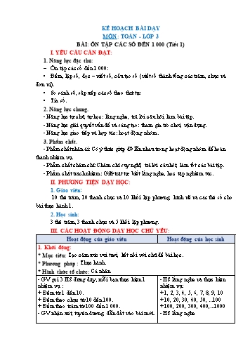 Giáo án Toán Lớp 3 (Chân trời sáng tạo) - Tuần 1, Bài: Ôn tập các số đến 1000 (Tiết 1)