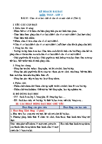 Giáo án Toán Lớp 3 (Chân trời sáng tạo) - Tuần 10, Bài: Chia số có hai chữ số cho số có một chữ số (Tiết 1)