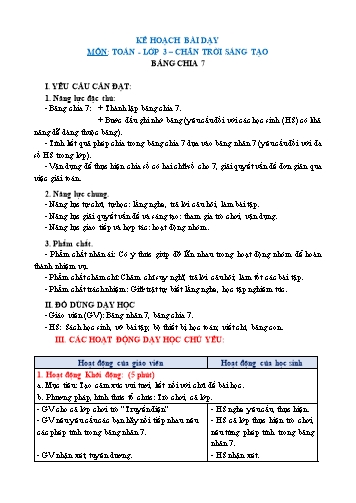 Giáo án Toán Lớp 3 (Chân trời sáng tạo) - Tuần 12, Bài: Bảng chia 7