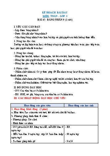 Giáo án Toán Lớp 3 (Chân trời sáng tạo) - Tuần 13, Bài: Bảng nhân 9