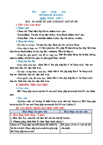 Giáo án Toán Lớp 3 (Chân trời sáng tạo) - Tuần 14, Bài: So sánh số lớn gấp mấy lần số bé