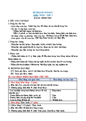 Giáo án Toán Lớp 3 (Chân trời sáng tạo) - Tuần 15, Bài: Hình tròn (Tiết 2)