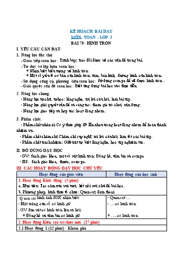 Giáo án Toán Lớp 3 (Chân trời sáng tạo) - Tuần 15, Bài: Hình tròn (Tiết 1)