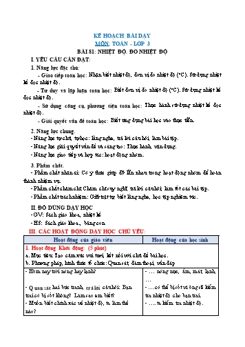 Giáo án Toán Lớp 3 (Chân trời sáng tạo) - Tuần 15, Bài: Nhiệt độ. Đo nhiệt độ