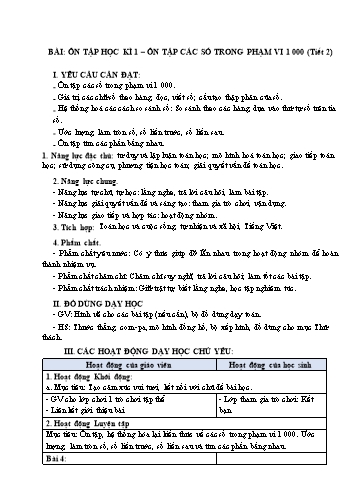 Giáo án Toán Lớp 3 (Chân trời sáng tạo) - Tuần 16, Bài: Ôn tập học kì 1 (Tiết 2)