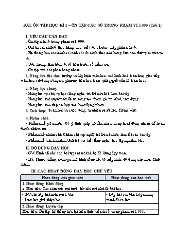 Giáo án Toán Lớp 3 (Chân trời sáng tạo) - Tuần 16, Bài: Ôn tập học kì 1 (Tiết 1)