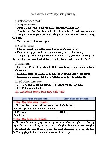 Giáo án Toán Lớp 3 (Chân trời sáng tạo) - Tuần 17, Bài: Ôn tập học kì 1 (Tiết 5)