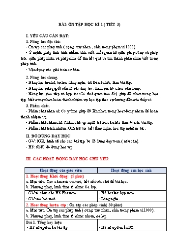 Giáo án Toán Lớp 3 (Chân trời sáng tạo) - Tuần 17, Bài: Ôn tập học kì 1 (Tiết 3)