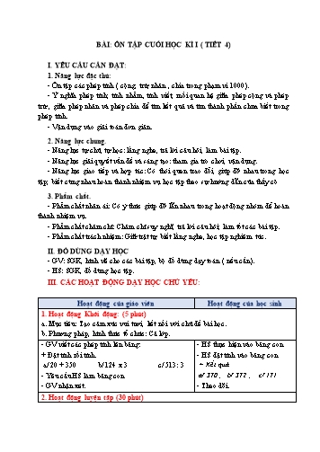 Giáo án Toán Lớp 3 (Chân trời sáng tạo) - Tuần 17, Bài: Ôn tập học kì 1 (Tiết 4)