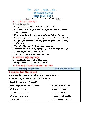 Giáo án Toán Lớp 3 (Chân trời sáng tạo) - Tuần 19, Bài: Các số có bốn chữ số (Tiết 1)