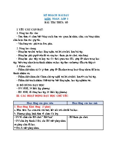 Giáo án Toán Lớp 3 (Chân trời sáng tạo) - Tuần 2, Bài: Tìm thừa số