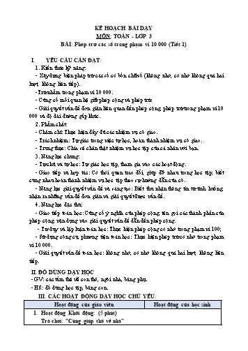 Giáo án Toán Lớp 3 (Chân trời sáng tạo) - Tuần 20, Bài: Phép trừ các số trong phạm vi 10 000 (Tiết 1)