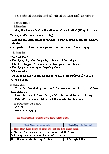 Giáo án Toán Lớp 3 (Chân trời sáng tạo) - Tuần 22, Bài: Nhân số có bốn chữ số với số có một chữ số (Tiết 1)