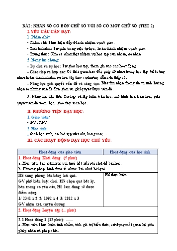 Giáo án Toán Lớp 3 (Chân trời sáng tạo) - Tuần 22, Bài: Nhân số có bốn chữ số với số có một chữ số (Tiết 2)