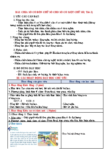 Giáo án Toán Lớp 3 (Chân trời sáng tạo) - Tuần 23, Bài: Chia số có bốn chữ số cho số có một chữ số (Tiết 3)