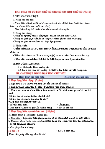 Giáo án Toán Lớp 3 (Chân trời sáng tạo) - Tuần 23, Bài: Chia số có bốn chữ số cho số có một chữ số (Tiết 1)