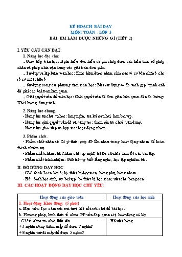 Giáo án Toán Lớp 3 (Chân trời sáng tạo) - Tuần 24, Bài: Em làm được những gì? (Tiết 2)