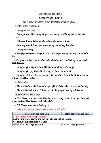 Giáo án Toán Lớp 3 (Chân trời sáng tạo) - Tuần 24, Bài: Góc vuông, góc không vuông (Tiết 1)