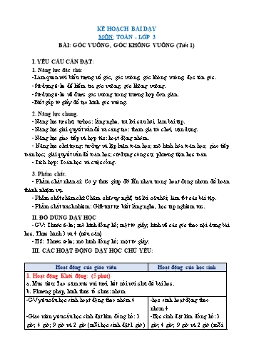 Giáo án Toán Lớp 3 (Chân trời sáng tạo) - Tuần 24, Bài: Góc vuông, góc không vuông (Tiết 2)