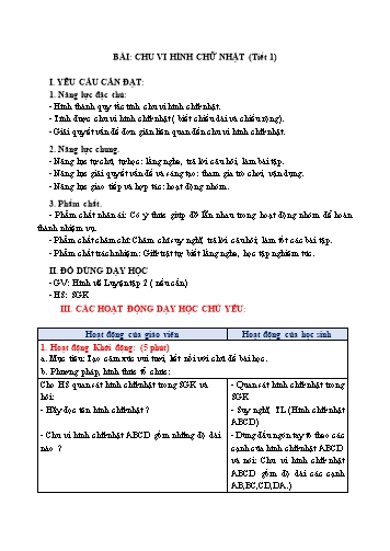 Giáo án Toán Lớp 3 (Chân trời sáng tạo) - Tuần 25, Bài: Chu vi hình chữ nhật (Tiết 1)