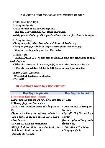 Giáo án Toán Lớp 3 (Chân trời sáng tạo) - Tuần 25, Bài: Chu vi hình tam giác, chu vi hình tứ giác