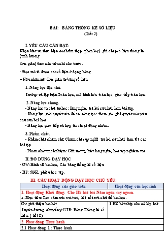 Giáo án Toán Lớp 3 (Chân trời sáng tạo) - Tuần 26, Bài: Bảng thống kê số liệu (Tiết 2)