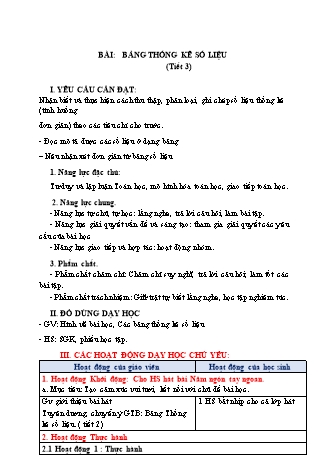 Giáo án Toán Lớp 3 (Chân trời sáng tạo) - Tuần 26, Bài: Bảng thống kê số liệu (Tiết 3)