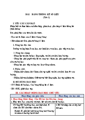 Giáo án Toán Lớp 3 (Chân trời sáng tạo) - Tuần 26, Bài: Bảng thống kê số liệu (Tiết 1)